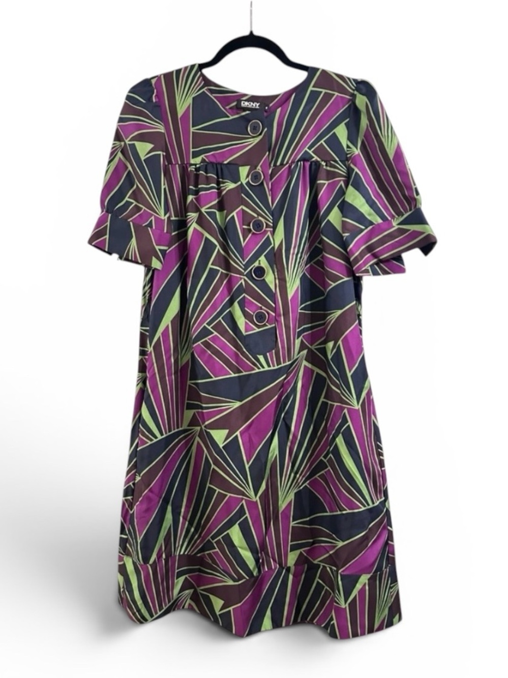 Vintage DKNY Silk Geometric Print Mini Dress Size 4 Art Deco Y2K 2008